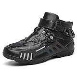 DJFOG Herren Motorradschuhe Schwarz Motocross Kurze Stiefeletten Wasserdichtes Leder, Motorrad-Offroad-Schuhe Rennsportstiefel,Schwarz,43 EU