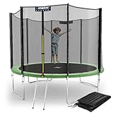 KINETIC SPORTS Trampolin Outdoor Ø 305 cm - TÜV Rheinland geprüft, Komplett-Set Gartentrampolin für Kinder, USA Sprungtuch, Sicherheitsnetz, Randpolster, Leiter - bis zu 160kg