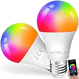 Alexa Glühbirne E27 9W, ANTELA Smart WLAN LED RGB Dimmbare Birne Lampe, App Steuern Kompatibel mit Google Home, Warmweiß (2700K) Kaltweiß (6500K), Kein Hub Benötigt, 2 Stück