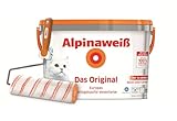 Alpinaweiß Das Original 10 Liter deckt sofort perfekt - nur 1x Streichen nötig. Mit Spritz-Schutz-Formel, noch ergiebiger und frei von Löse- und Konservierungsmitteln + gratis Roller