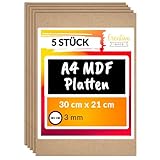 Creative Deco 5 x A4 MDF Platten | 300 x 210 x 3 mm | Dünne Holz-platten | Perfekt für Laser, CNC Router, Modellierung, Durchbrochenes, Laubsäge