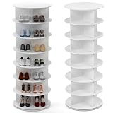 PTUWODS Drehbares Schuhschrank, 360-Grad-Schuhregal, Aufbewahrung, Rundes Karussell, Vertikale Handtasche, Schuhschrank-Organisation (Weiß, 7 Etage)
