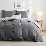 BEDSURE Bettwäsche 135x200 4teilig Grau/Anthrazit- Bettwäsche-Sets Bettbezug 135 x 200 cm 2er Set mit 2 Kissenbezüge 80x80 cm, Oeko-TEX Wendebettwäsche Bedding mit Reißverschluss