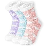 KEYRI 3 Paar Kuschelsocken für Damen, Flauschige Socken Warme Stoppersocken Weiche Rutschsichere Hausschuhe (Lila, Rosa, Blau, Erwachsene, Einheitsgröße, Alphanumerisch, EU Schuhgrößensystem, M)