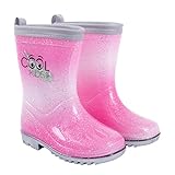 PERLETTI Rosa Gummistiefel für Kleine Mädchen - Pink Regen Stiefel Kleinkind Kindergarten 3 4 5 6 Jahre - Kinderstiefel Stiefeletten Reflektierend für Kinder Maedchen (Rosa Glitzer, numeric_24)