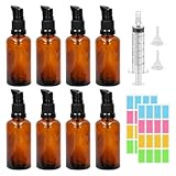 8 X 50ml Leer Glasflaschen Braun,bernsteinfarbene Lotionspender Bernstein Glas-Lotion-Flaschen Braunglas Flasche mit pumpe Kappe für ätherische Öle Shampoo Lotion Reise Flaschen (Braun, 50ml)