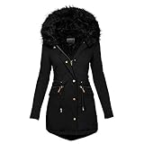 Winterparka Damen Lang Warm Gefüttert, Warmer Gefütterte Wintermantel Mit Pelzkragen Elegant Outdoor Übergangsjacke Winddicht Reißverschluss Kapuzenjacke Teenager Mädchen Winterparka