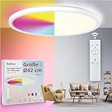 BestLuz LED Deckenleuchte LED Panel Deckenlampe Ø 42cm 24W RGBW + Neutralweiß 4000K mit Backlight-Effekt Fernbedienung für Badezimmer Schlafzimmer Wohnzimmer Küche, Ultra Dünn