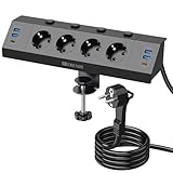 4 Fach Tischsteckdose mit USB C (PD 20W), Eck Steckdosenleiste Schreibtisch Einzeln Schaltbar, Schreibtisch Steckdose, Tischsteckdose Klemmbar mit 2M Kabel - 2M Black 002