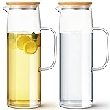 Hsei 2 Sets Glaskrug mit Deckel, 55 oz / 1500 ml Wasserkaraffe mit Griffen, heißes kaltes Getränk, Wasserkrug Glaskrug für Tee, Saft, Milch, Kaffee, Eisgetränk
