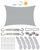 Sonnensegel 3x4m, Premium HDPE 98% UV Atmungsaktiv, Mit Ösen und Befestigungsseilen, Sonnensegel wasserdicht Geeignet für Außenbereich, Garten, Camping, Terrasse(Lotus grau)