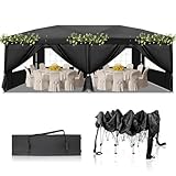 Bonnlo Faltpavillon 3 x 6 m, Wasserdicht, Sonnenschutz, Stabil Gartenzelt (Schwarz mit 4 Seitenwänden)