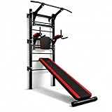 Hop-Sport Sprossenwand mit Klimmzugstange, Dip Station & Sit-Up-Bank | Wand Kraftstation für Zuhause | Calisthenics & Krafttraining | Max. Belastung 150 kg