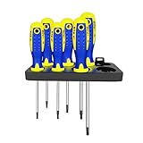 S&R Schraubendreher Set Torx 6-tlg, magnetisch, Power-Form Schraubendrehersatz, T10 T15 T20 T25 T27 T30, gelochter Ergo-Griff, inkl. Wandhalterung, Schraubenzieher Set mit S2 Spezialstahl Klingen