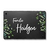 Schiefer Tafel Namensschild mit buntem UV Druck - Hausnummer Türschild mit Familiennamen und vielen schönen Designs - Größe 30x20 cm