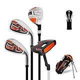Junior Golfschläger-Set für 3-5 Jahre - 5-teiliges leichtes Kinder-Golfschläger mit orangefarbener 5-Wege-Ständertasche, Hybrid, Eisen 7/9, Putter & Kopfbedeckung - Anfänger Kleinkind Golf Set
