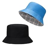 CFSVVD 2 Stück Fischerhut, Anglerhut Bucket Hat Sonnenhut, Es Stehen Zwei Farben Zur Verfügung, Schwarz und Blau, Kann Sonnenlicht Effektiv Blockieren und Das Gesicht Schützen