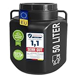 plasteo® 50 Liter Weithalsfass mit Deckel und Griffen Eckig Schwarz, Lebensmittelecht und BPA-Frei, Futtertonne Kunststofffass Universalfass Deckelfass Wasserfass Regentonne Lagerfass