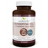 Medverita - Berberin HCL 250mg + Ceylon-Zimt 100mg - Senkt den Cholesterinspiegel - Laktosefrei - Glutenfrei - Zuckerfrei - Nahrungsergänzungsmittel - 120 Kapseln