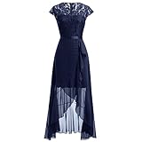 Odizli Abendkleider Elegant für Hochzeit Damen V-Ausschnitt Spitze Chiffonkleid Festlich Hochzeitsgast Vokuhila Kleid Cocktailkleid Lang Ballkleider Abschlusskleid Abschlussballkleid Dunkelblau L