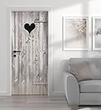 MyMaxxi - Tür bekleben mit Türtapete Türposter Türfolie Selbstklebend 90x200 Holz Klotür Herz weiß - Tür verschönern mit Türfolie ? Türaufkleber Türklebefolie Vintage Holz Bretter