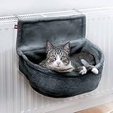 CanadianCat Company | Katzen Kuschelsack für Heizkörper | Anthrazit | Liegemulde mit verstellbaren Bügeln