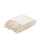 HOMLA Vaffel Baumwoll-Plaid mit Fransen - Weiche...