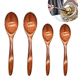 Holzlöffel Set Von 4, Natürliche Holzlöffel Klein für Gewürze Honiglöffel Holz Teelöffel Handgemachte Holzlöffel Esslöffel für Tee Kaffee Honig Zucker Gewürz Suppe Reis Mischen Rühren (14cm+18cm)