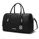 MKF Collection Reisetasche für Damen, gestepptes veganes Leder, groß, modisch, Wochenendhandtasche, Allegra Black