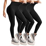Leafigure Leggings Damen High Waist, Leggins Blickdicht Schwarz für Sport Gym Yoga 3er Pack L-XL