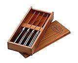 RÖSLE Steakmesser-Set 4-tlg., Hochwertige Steakmesser mit scharf geschliffener Klinge aus Klingenspezialstahl, POM, inkl. praktischer Holzbox, Schwarz, 4 x 25.2 x 11 cm , 4 Stück (1er Pack)