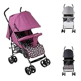 SAYOYO Buggy Faltbar für 6 Monate bis 15 kg, Leichter Reisekinderwagen mit Verstellbarer Rückenlehne, Erweitertem Sonnenverdeck, 5-Punkt-Gurt & Großem Einkaufskorb, Lila
