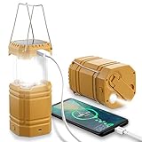 LED Campinglampe Solar, Wasserdicht LED Camping Laterne, Notfallleuchte mit Handkurbel, Eingebaute 3000mAh Akku für Wandern, Angeln, SOS, Ausfälle (Gelb)