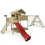 WICKEY Spielturm Klettergerüst Smart Fjord mit Schaukel & Roter Rutsche, Outdoor Kinder Kletterturm mit Sandkasten, Leiter & Spiel-Zubehör für den Garten