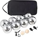 Truevaste Boule Set, 8 Boccia aus Metall mit 2 Holzkugeln, 2 Abstandsmesser, 1 Boules-Kugel Magnetvorrichtung & Tragetasche, Outdoor Freizeitspiele Boule-Spiele für den Garten oder den Strand