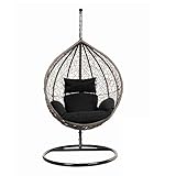 HOME DELUXE - Hängesessel Cielo - Schwarz, Höhe 200 cm - inkl. Gestell, Sitz- und Rückenkissen I Polyrattan Hängestuhl Gartenschaukel Hängekorb