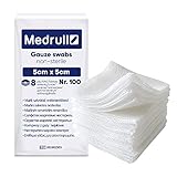 Medrull Nicht - Sterile Wundauflagen 8-lagig - Kompressen 5cm x 5cm - 100% Baumwolle, sehr weiches, saugfähige Mull - Medizinische Qualität 100er Pack