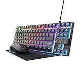 Trust GXT 1794 Set Gaming Tastatur QWERTZ DE Layout mit Funkmaus und Mauspad, 3-in-1 LED Gaming Paket, Wiederaufladbare Kabellose Maus 80 Stunden Akkulaufzeit, Kompakte TKL USB Tastatur PC, Schwarz