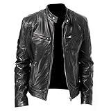 BIBOKAOKE Jacke Herren Echtleder Einfarbige Übergangsjacke Bikerjacke Freizeitjacke Casual Klassisch Lederjacke Mit Reißverschluss Winter Retro lässiger Mantel