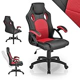 Juskys Racing Schreibtischstuhl Montreal ergonomisch höhenverstellbar & gepolstert 120 kg belastbar Bürostuhl Drehstuhl PC Gaming Stuhl - rot