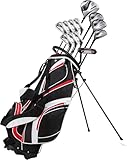 Hochwertiges Golfschläger-Set für Herren, für Rechtshänder, Größe 1,8 m bis 1,8 m, inklusive: 460cc Driver, #3, 5 Holz, 24* Hybrid-Holz, #5, 6, 7, 8, 9 Edelstahleisen, PW, Sandkeil. Bügeleisen mit True Temper Stahl-Schäften, Putter, Deluxe-Standtasche & 4 Bonus Kopfhüllen