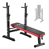 ISE Fitness Hantelbank Drückerbank Trainingsbank mit 5 Stufen Verstellbarer Ablage（91-110cm）und Dip-Griffen Fitnessgerät klappbar schwarz SY-544-BK