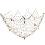 200x150cm Deko Fischernetz mit Muscheln für Maritime Deko Mediterranen Stil Fischerei Dekorative mit Farbigen Muscheln Mediterranen Stil Wandbehänge für Party Home Wohnzimmer Schlafzimmer Dekoration