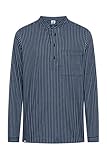 HANSEHELD Fischerhemd Blau Breit Gestreift GOTS Organic M | Finkenwerder | Herren | Fischer | Langarm | Stehkragen | Schlupfhemd |Freizeithemd