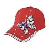 Glänzende Strass-Baseballkappe für Damen und Mädchen, glitzernde Kristalle, Schmetterling, Trucker-Mütze, Outdoor-Sonnenkappe