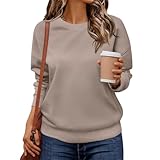 Langarmshirt Damen Sweatshirt Damen Rundhals Langarmshirt Basic Uni Farbe Weite Regular Fit mit Rippenbündchen Am Saum Mode Everyday Comfort XL Camel