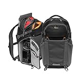 Lowepro LP37260-PWW Photo Active Outdoor-Fotorucksack (mit QuickShelf Einteiler, fasst 12“ Laptop/iPad/ 2L Trinkbeutel, für CSC von Sony, Canon, Nikon, Gimbals, Drohnen, DJI, Osmo, Mavic) schwarz/grau