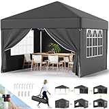 Devoko Pavillon,Pavillon 3x3 Wasserdicht Stabil Winterfest 3-fache Höhenverstellung,Faltpavillon UV Schutz 50+,Pavillon Faltbar,Pavillion mit Tragetasche,Für Garten Outdoor Camping,Grau