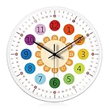 Kinder Wanduhr Ohne Tickgeräusche: 20cm Lernuhr für Mädchen und Jungen - Kinderzimmeruhr für Kinderzimmer, Küche, Wohnzimmer, Schlafzimmer, Büro, Weiß