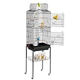 VEVOR Vogelkäfig, 45,7x35,5x151cm, Vogelvoliere mit offener Oberseite & Ständer, Vogelflugkäfig aus Stahl mit herausnehmbarem Tablett, Wellensittichkäfig mit 4 Sitzstangen, Papageienkäfig, Vogelhaus